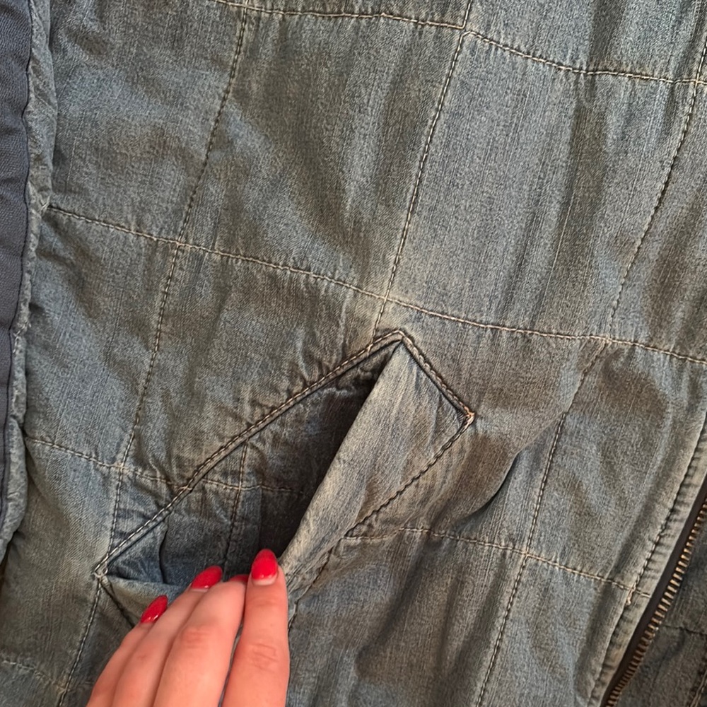 Free People Quilted Denim Blue Jean Jacket with Navy Trim - Picture 4 of 7